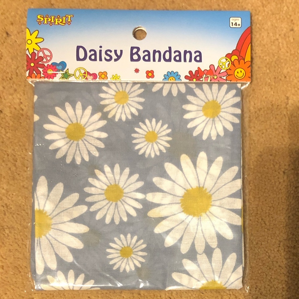 Blue Bandana with Daisies, for Hippie Vibe Halloween Costume or Spring Outfits